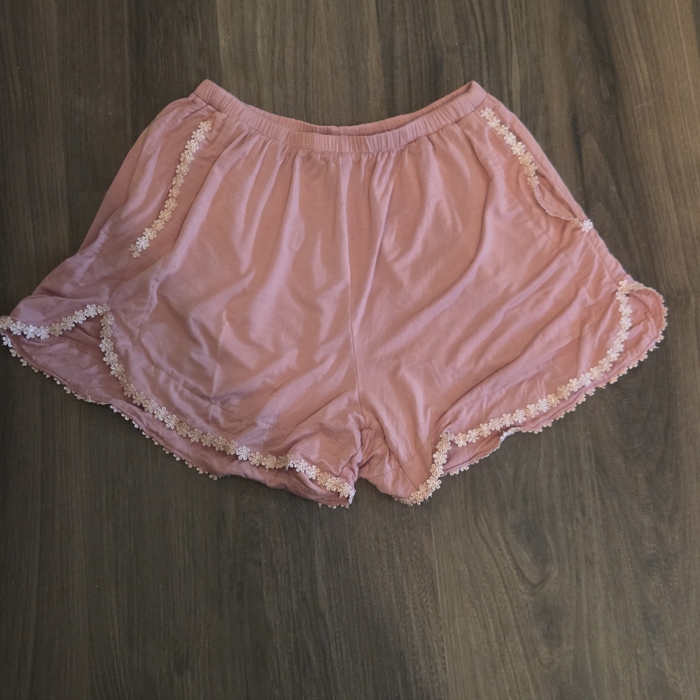 POL Blush Lace-Trim Pajama Shorts